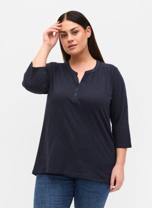 Baumwollbluse Mit 3/4-Ärmeln Damen Blau Zizzi Popularität T-Shirts & Tops – 1