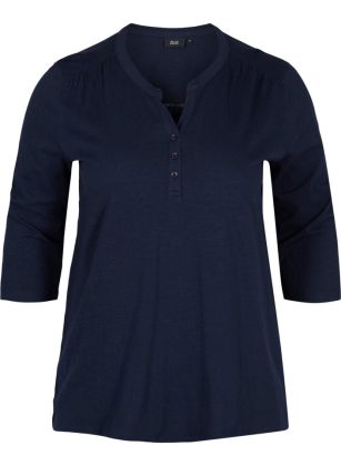 Baumwollbluse Mit 3/4-Ärmeln Damen Blau Zizzi Popularität T-Shirts & Tops – 1