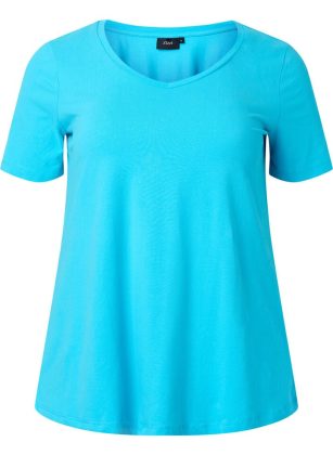 Billig Zizzi Blau Damen T-Shirts & Tops Einfarbiges Basic T-Shirt Aus Baumwolle – 1