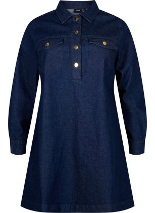 Billig Zizzi Denim-Kleid Mit A-Form Und Knöpfen Blau Kleider Damen – 1