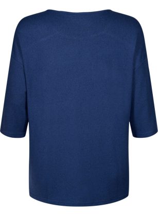 Blau Damen Bluse Mit 3/4-Ärmeln Und Spitzendetail Produktqualitätskontrolle T-Shirts & Tops Zizzi – 1