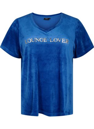 Blau Damen T-Shirts & Tops Zizzi T-Shirt Aus Velours Mit V-Ausschnitt Online-Shop – 1