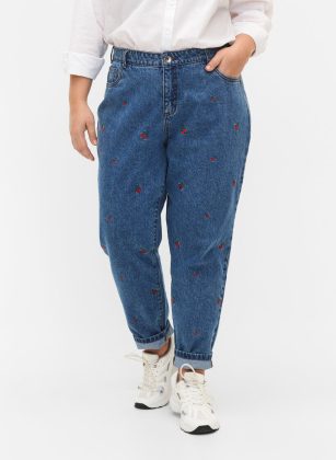 Blau Damen Zizzi Jeans Mille Mom Fit Jeans Mit Stickerei Standard – 1