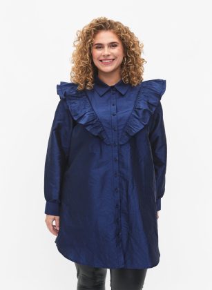 Blau Einfarbiges Hemd Mit Rüschendetail Kleider Zizzi Nachschub Damen – 1