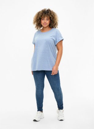 Blau T-Shirts & Tops Melange T-Shirt Mit Kurzen Ärmeln Reduzierter Preis Damen Zizzi – 1