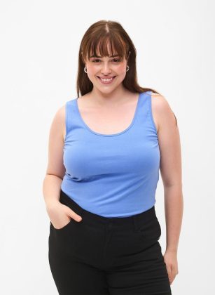 Blau T-Shirts & Tops Produktstandard Zizzi Einfarbiges Basic Top Aus Baumwolle Damen – 1