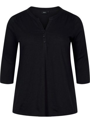 Bluse Aus Baumwolle Mit 3/4 Ärmeln Zizzi T-Shirts & Tops Rabattcode Schwarz Damen – 1