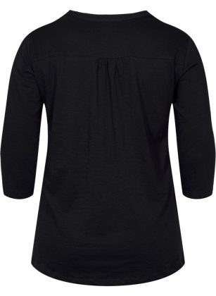 Bluse Aus Baumwolle Mit 3/4 Ärmeln Zizzi T-Shirts & Tops Rabattcode Schwarz Damen – 1