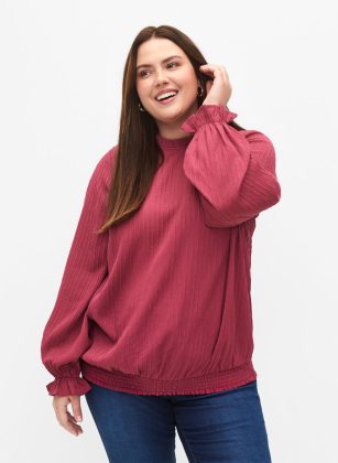 Damen Angebot Zizzi Gesmokte Bluse Mit Rüschen Und Struktur Rot T-Shirts & Tops – 1