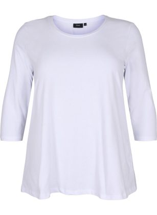 Damen Basic T-Shirt Aus Baumwolle Mit 3/4-Ärmeln Ausfahrt Zizzi T-Shirts & Tops Wei&Szlig; – 1