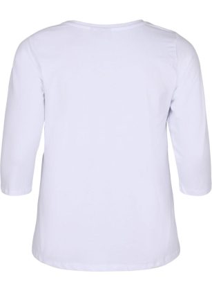 Damen Basic T-Shirt Aus Baumwolle Mit 3/4-Ärmeln Ausfahrt Zizzi T-Shirts & Tops Wei&Szlig; – 1