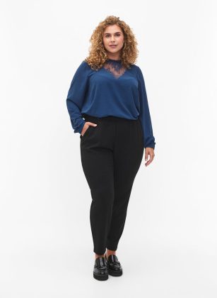 Damen Blau Rabatt T-Shirts & Tops Langärmelige Bluse Mit Spitzendetail Zizzi – 1