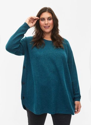 Damen Gestricker Pullover In Melierter Optik Mit Knopfdetails Cardigans & Strick Blau Zizzi Produkt – 1