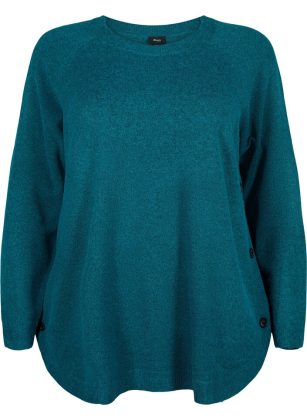 Damen Gestricker Pullover In Melierter Optik Mit Knopfdetails Cardigans & Strick Blau Zizzi Produkt – 1