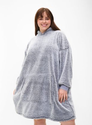Damen Grau Übergroßes Teddykleid Mit Tasche Sonderangebot Zizzi Homewear – 1