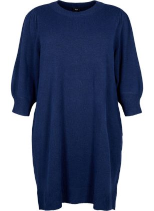Damen Strickkleid Mit Puffärmeln In 3/4-Länge Bestehendes Produkt Kleider Zizzi Blau – 1