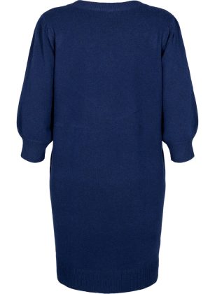 Damen Strickkleid Mit Puffärmeln In 3/4-Länge Bestehendes Produkt Kleider Zizzi Blau – 1