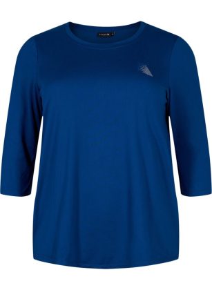 Damen Trainingstop Mit 3/4 Ärmeln Blau Online-Shop Zizzi Sportbekleidung – 1