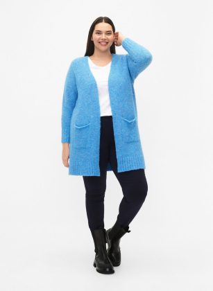 Effizienz Damen Blau Cardigans & Strick Lange Strickjacke Mit Wolle Und Taschen Zizzi – 1