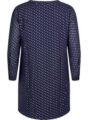 Kleider Empfehlen Damen Langärmeliges Kleid Mit Foliendruck Blau Zizzi – 1