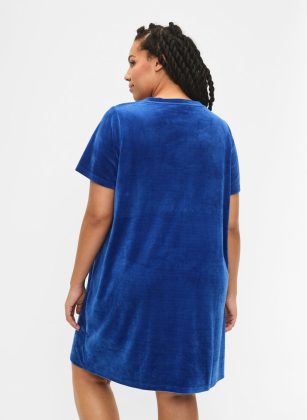 Kurzärmliges Velourskleid Mit Rundhalsausschnitt Kleider Damen Rabattaktion Zizzi Blau – 1
