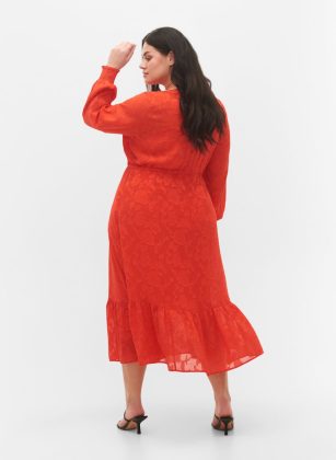 Langärmliges Midi-Kleid Im Jacquard-Look Orange Billig Damen Kleider Zizzi – 1