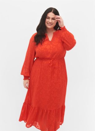 Langärmliges Midi-Kleid Im Jacquard-Look Orange Billig Damen Kleider Zizzi – 1