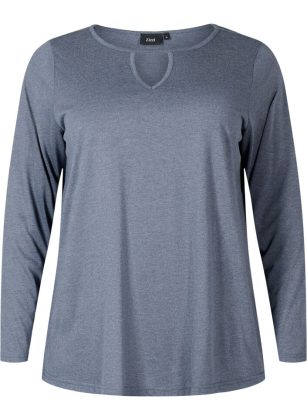 Melange-Bluse Mit Langen Ärmeln Damen Zizzi Markt T-Shirts & Tops Blau – 1