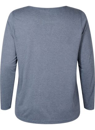 Melange-Bluse Mit Langen Ärmeln Damen Zizzi Markt T-Shirts & Tops Blau – 1