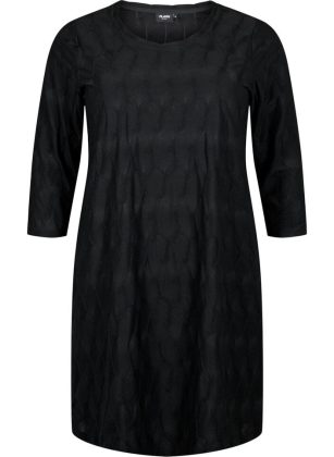 Schwarz Kleider Damen Frühbucherrabatt Zizzi Flash – Kleid Mit Textur Und 3/4 Ärmeln – 1