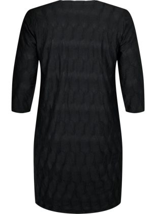 Schwarz Kleider Damen Frühbucherrabatt Zizzi Flash – Kleid Mit Textur Und 3/4 Ärmeln – 1
