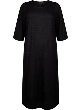 Schwarz Kleider Kleid Mit 3/4-Ärmeln Und Gestricktem Spitzenmuster Damen Robustheit Zizzi – 1