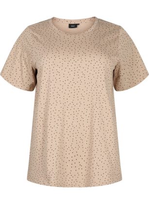 T-Shirt Aus Bio-Baumwolle Mit Punktmuster Beige Sonderangebot Damen Zizzi T-Shirts & Tops – 1