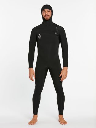 Volcom Herren Black Modulator 4/3Mm Hooded Chest Zip Wetsuit – Black Wetsuits – 1